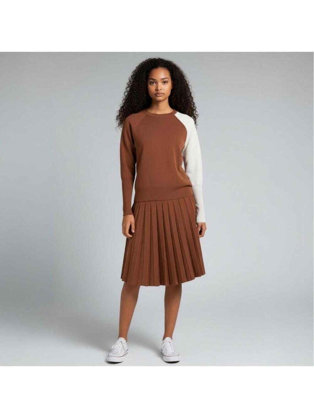 ALEEZA PARIS Wonder Skirt S Small Cocoa Brown Pleated Knit Midi Elastic Waist NW